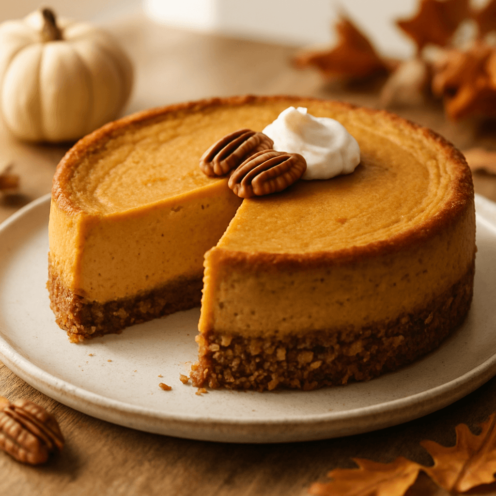 Keto Pumpkin Cheesecake with Almond Pecan Crust