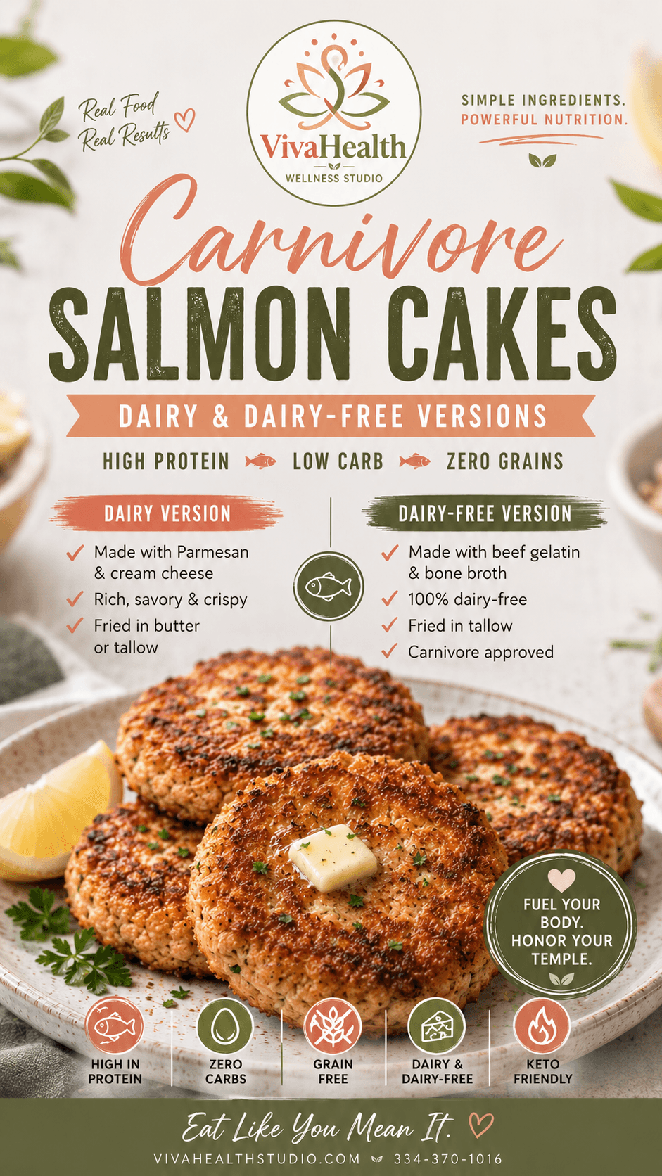 Carnivore Salmon Cakes (Dairy & Dairy-Free Versions)
