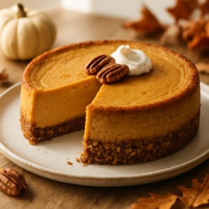 Keto Pumpkin Cheesecake with Almond Pecan Crust