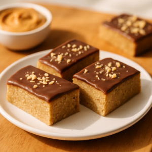Editorial food photography of Peanut Butter Vanilla Protein Bars, natural light, styled but approachable, warm tones. Real food, no text or logos in the frame.